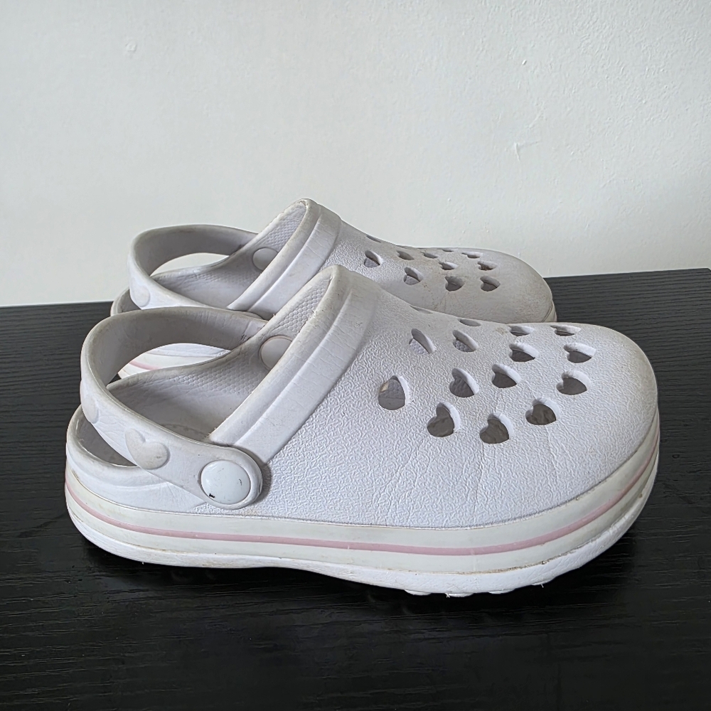 White Slip-On Clogs with Heart Cutouts